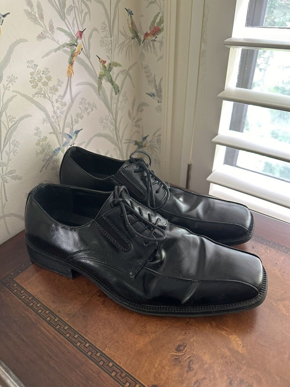 Alfani Black Faux Leather Tie Up Oxford Dress Shoes Sz 10.5 M